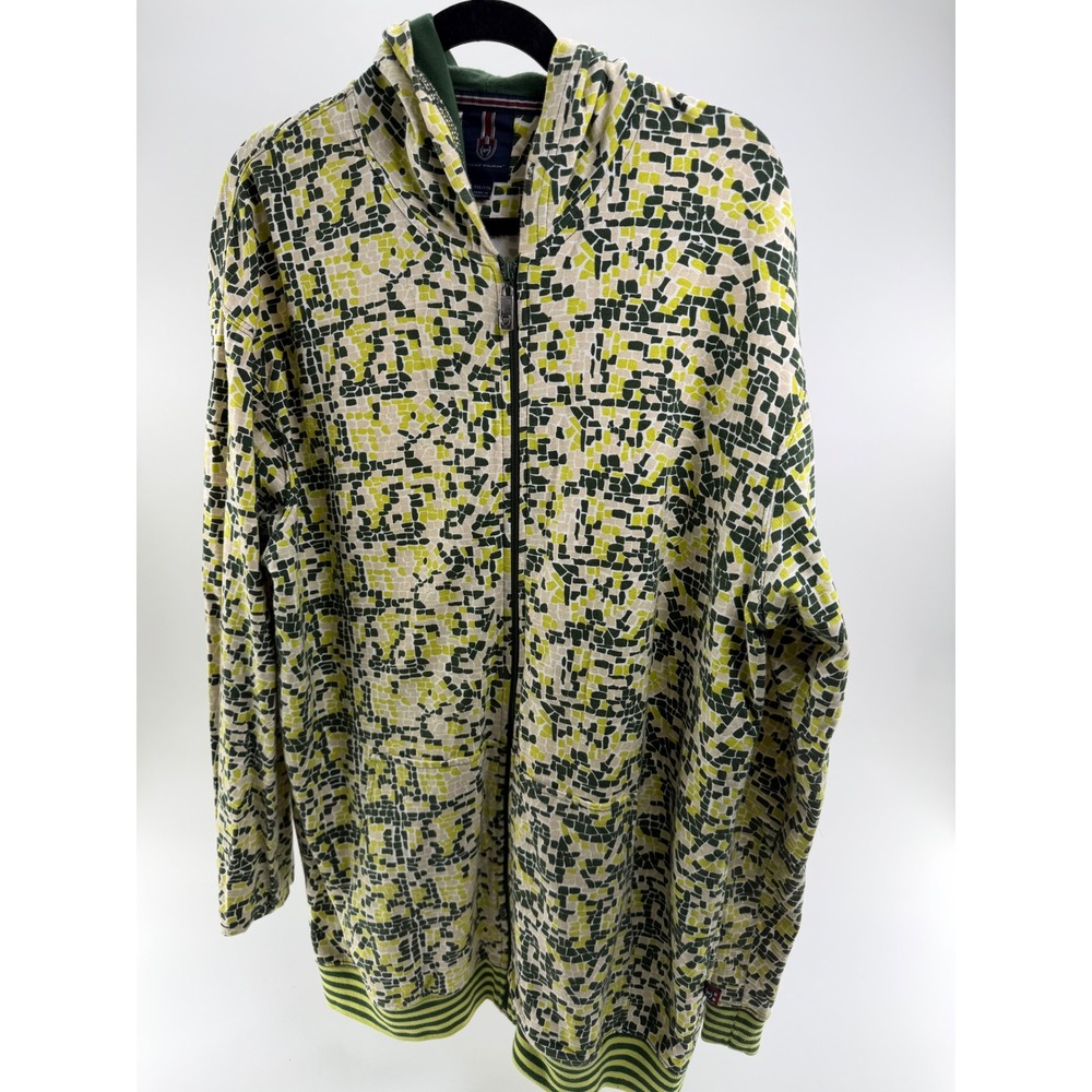 Phat Farm Vintage Y2K Mens XXL Mosaic Geometric Full Zip Hoodie Green Streetwear